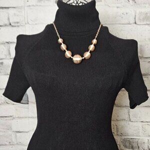 Gold Tone Graduated Thread Ball Necklace Statement Textured Bead Chain